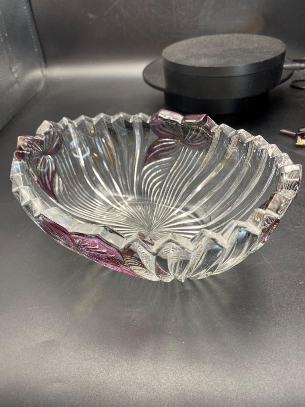 Mikasa Oval Lead Crystal Bowl with Pink Petals